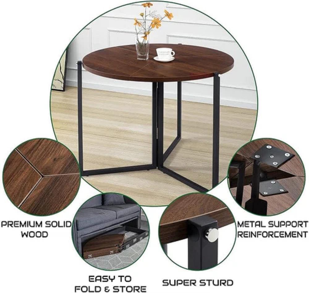 Premium Wood & Iron Nesting Table - Modern Brown Side Table for Living Room