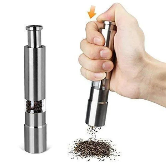 Premium Stainless Steel Salt & Pepper Grinder - Push Button Manual Mill