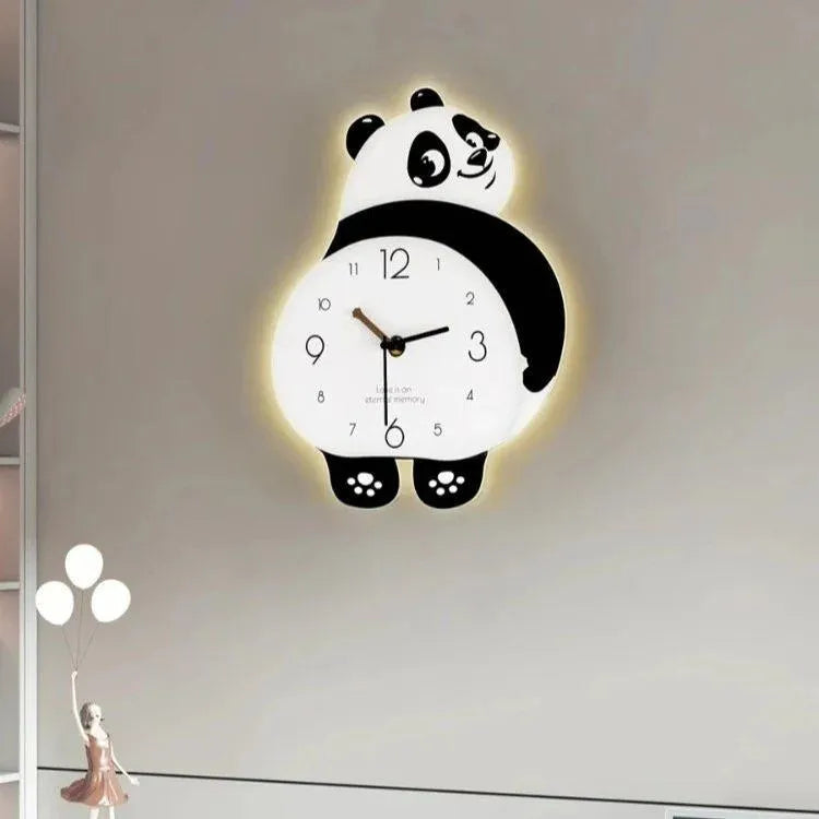 Panda Shape Wall Clock - 16 Inch Acrylic Kids Room Decor | Black & White