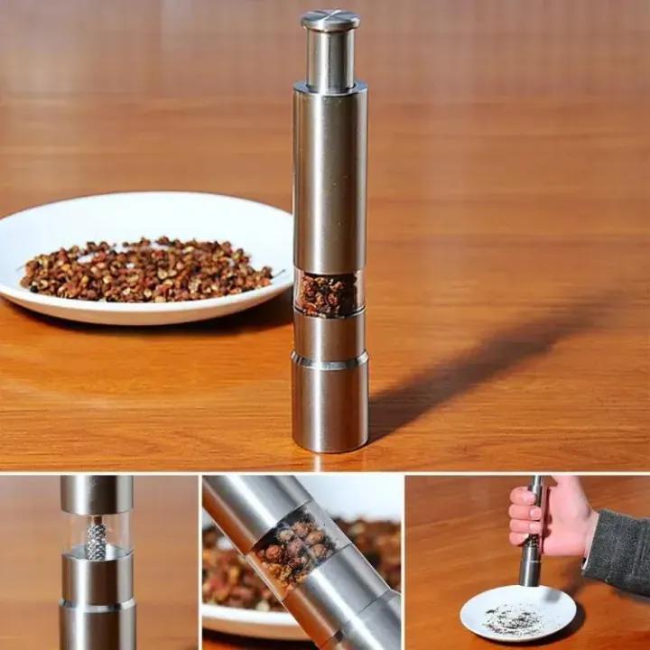 Premium Stainless Steel Salt & Pepper Grinder - Push Button Manual Mill