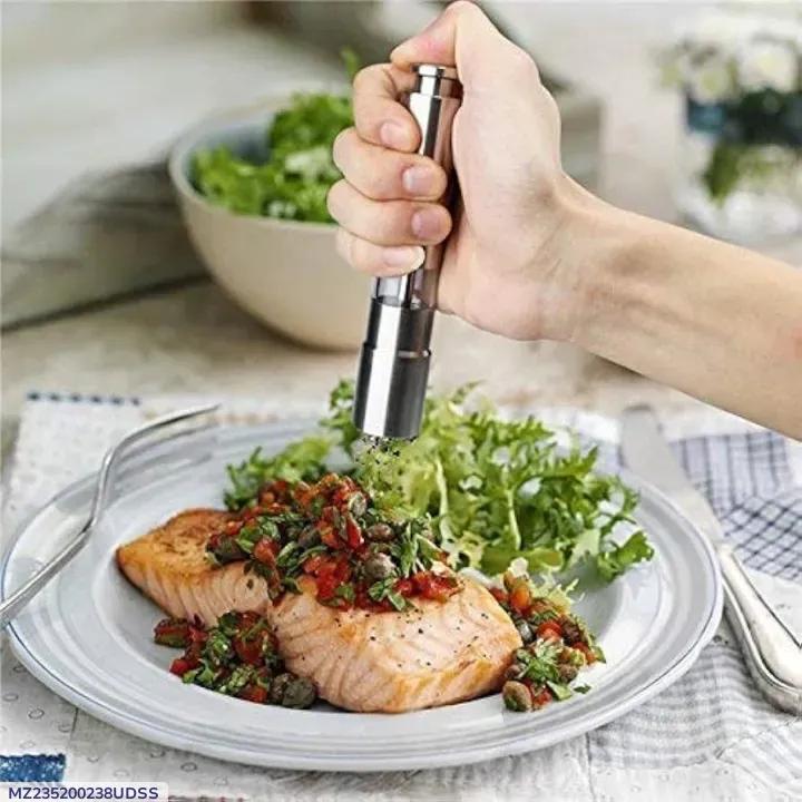 Premium Stainless Steel Salt & Pepper Grinder - Push Button Manual Mill