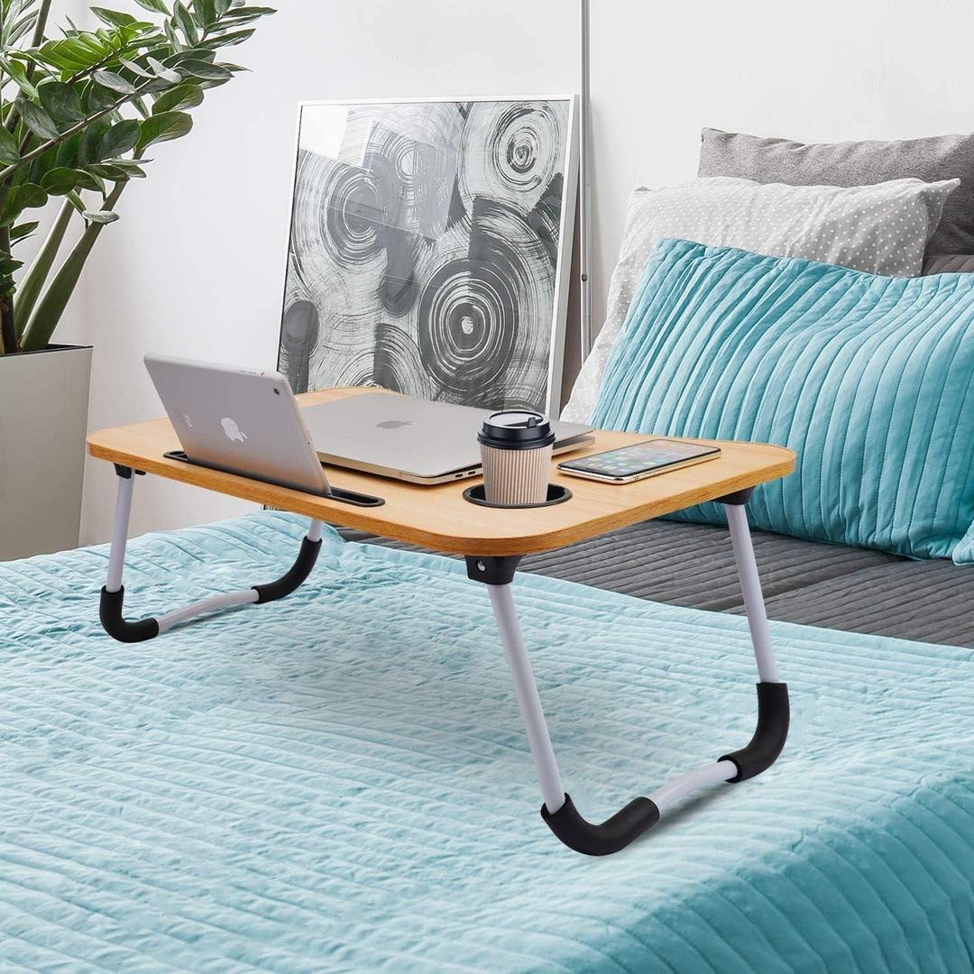Premium Wooden Laptop Table - Adjustable Portable Desk for Bed, Sofa & Office Use