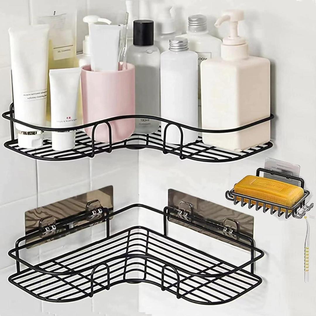 Corner Bathroom Organizer - 2-Tier Metal Storage Rack for Toiletries