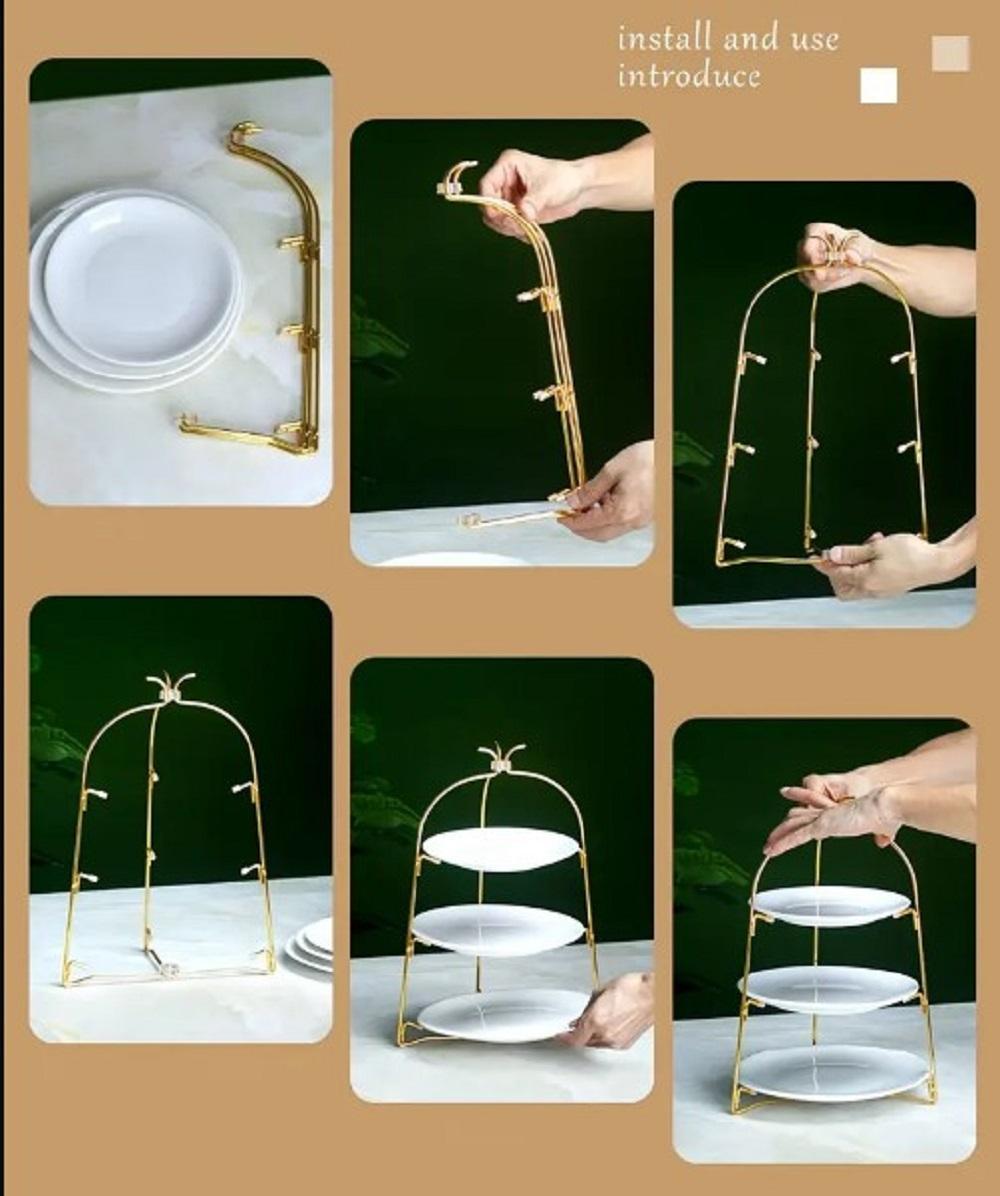 3-Tiered Fruit Cake Rack - Elegant Gold Stand for Parties & Events