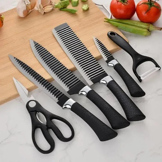 Premium 6-Piece Stainless Steel Kitchen Knife Set - Professional Sharpener Tool