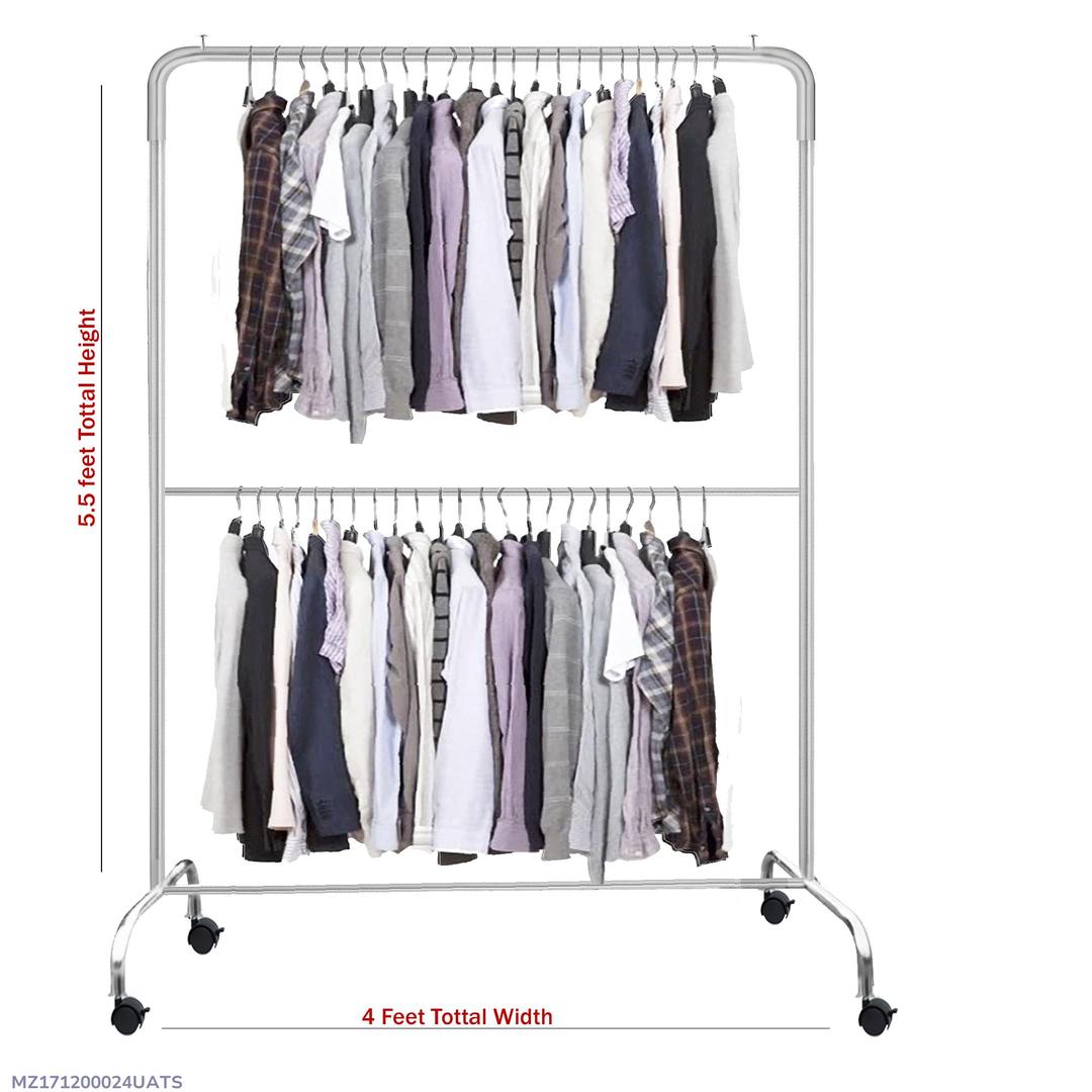 Double Tier Mobile Wardrobe Organizer - Rolling Clothes Rack with Wheels
