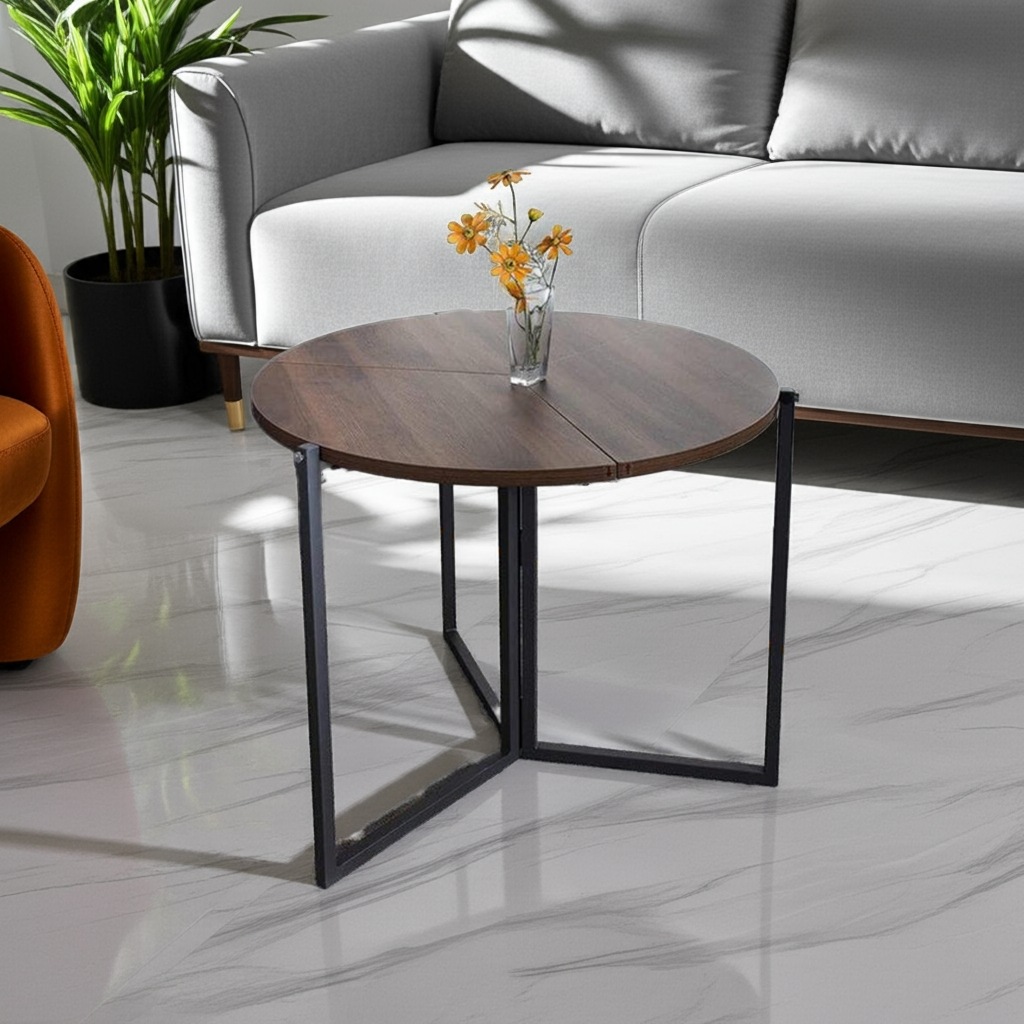 Premium Wood & Iron Nesting Table - Modern Brown Side Table for Living Room