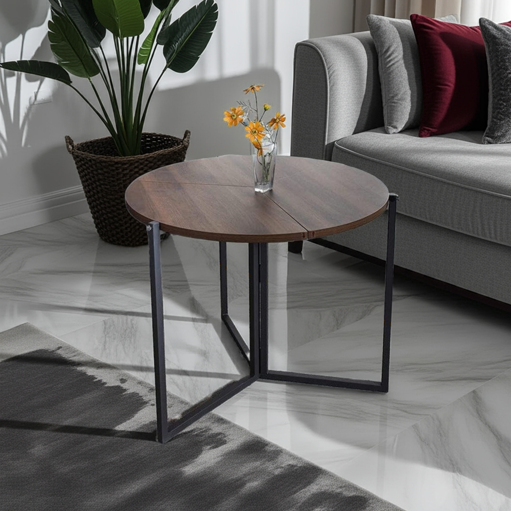 Premium Wood & Iron Nesting Table - Modern Brown Side Table for Living Room