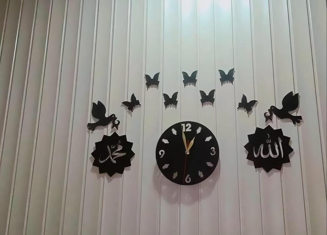 3D Islamic Wooden Wall Clock - Arabic Calligraphy Design | Home Decor
