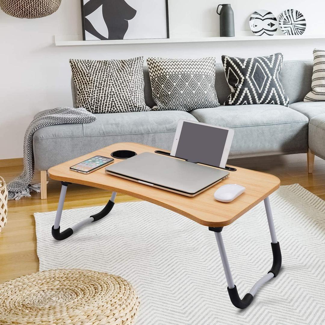 Premium Wooden Laptop Table - Adjustable Portable Desk for Bed, Sofa & Office Use