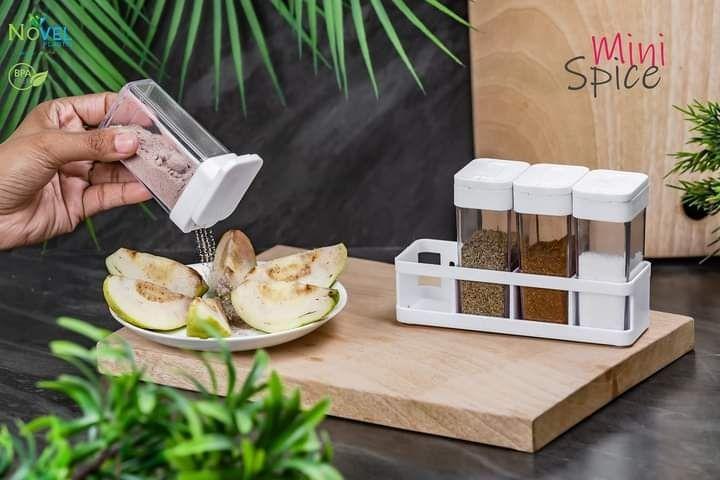 Novel 4-in-1 Mini Crystal Spice Jars with Stand - Premium Kitchen Storage Pakistan"