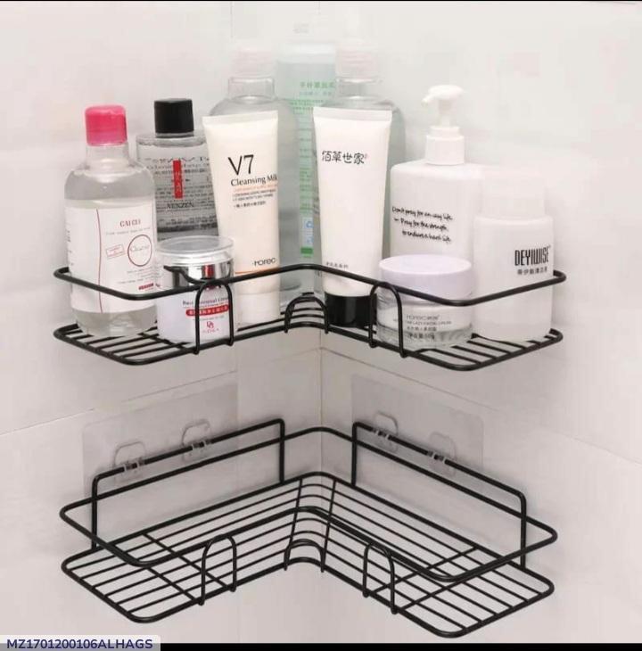 Corner Bathroom Organizer - 2-Tier Metal Storage Rack for Toiletries