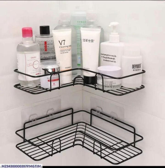 Corner Bathroom Organizer - 2-Tier Metal Storage Rack for Toiletries