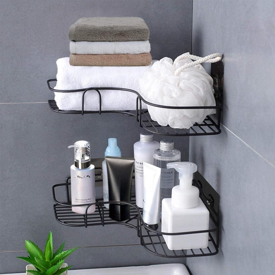 Corner Bathroom Organizer - 2-Tier Metal Storage Rack for Toiletries