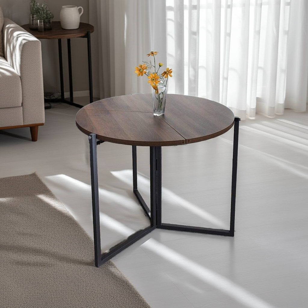 Premium Wood & Iron Nesting Table - Modern Brown Side Table for Living Room