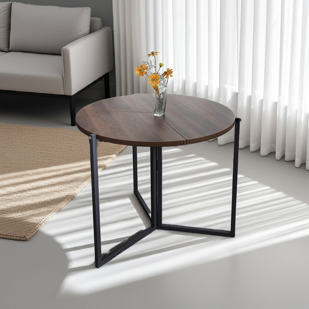 Premium Wood & Iron Nesting Table - Modern Brown Side Table for Living Room
