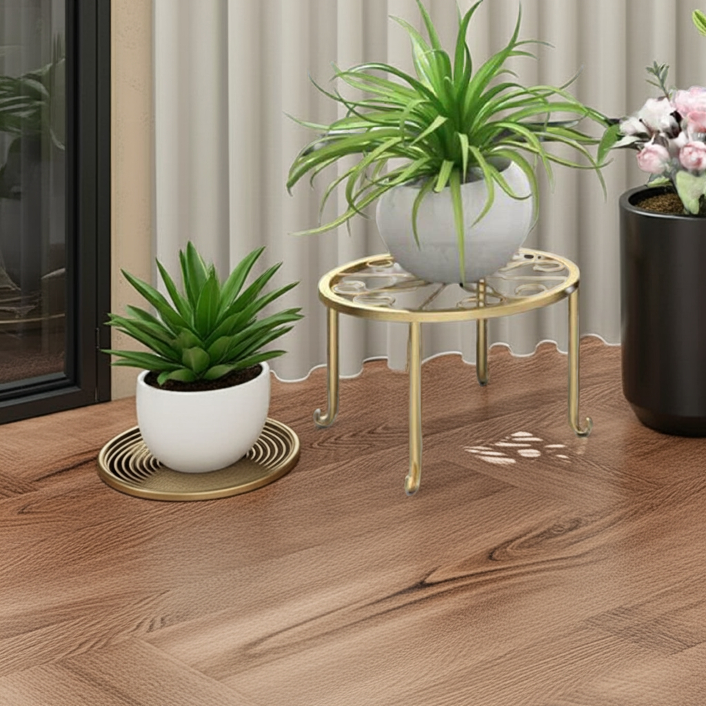 Elegant Golden Metal Plant Stand - Decorative Flower Display Rack