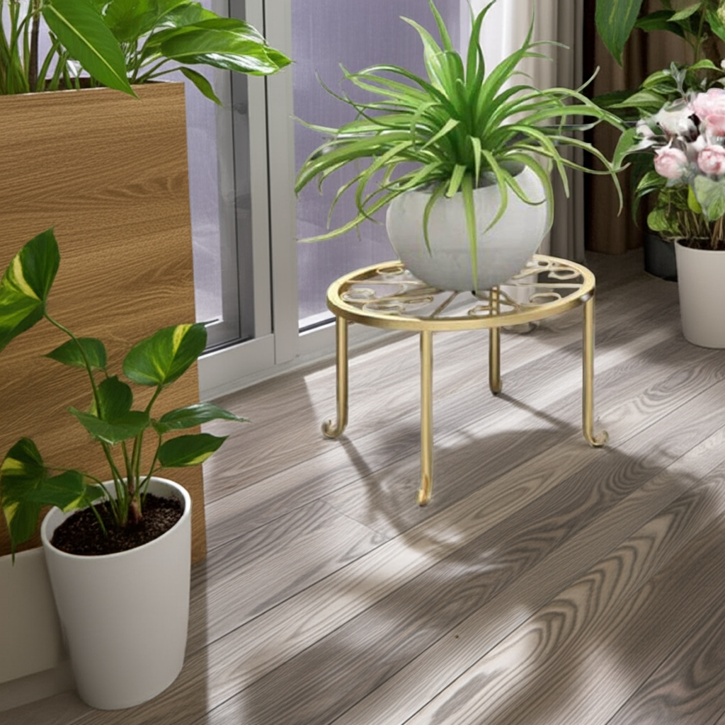 Elegant Golden Metal Plant Stand - Decorative Flower Display Rack