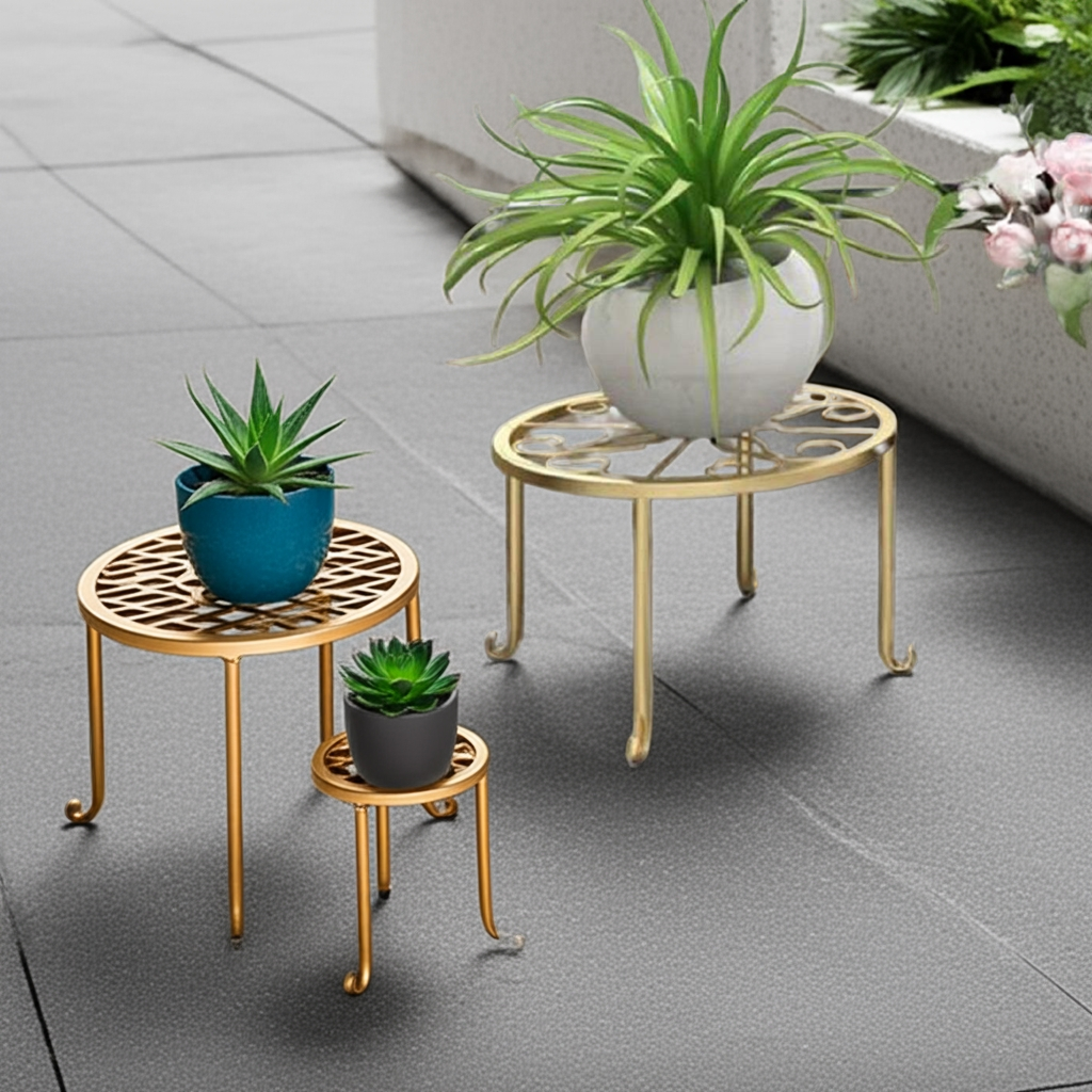 Elegant Golden Metal Plant Stand - Decorative Flower Display Rack