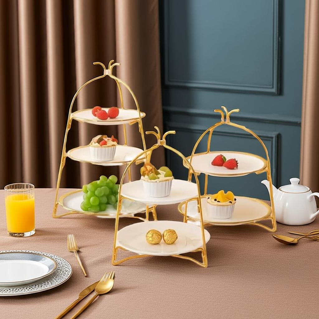 3-Tiered Fruit Cake Rack - Elegant Gold Stand for Parties & Events
