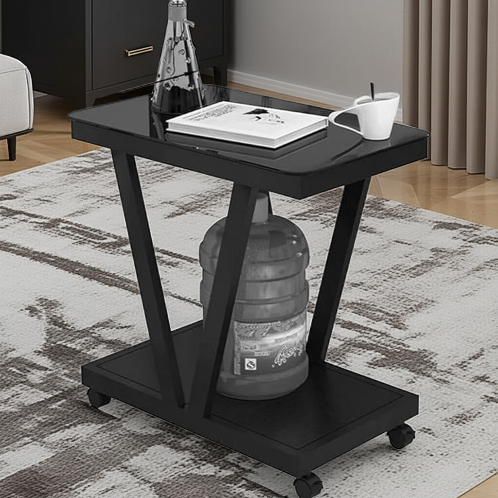 Stylish Black Coffee Table - Premium Wood & Iron Living Room Centerpiece
