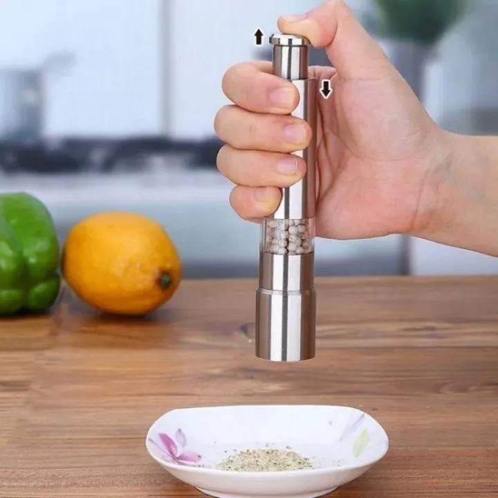 Premium Stainless Steel Salt & Pepper Grinder - Push Button Manual Mill