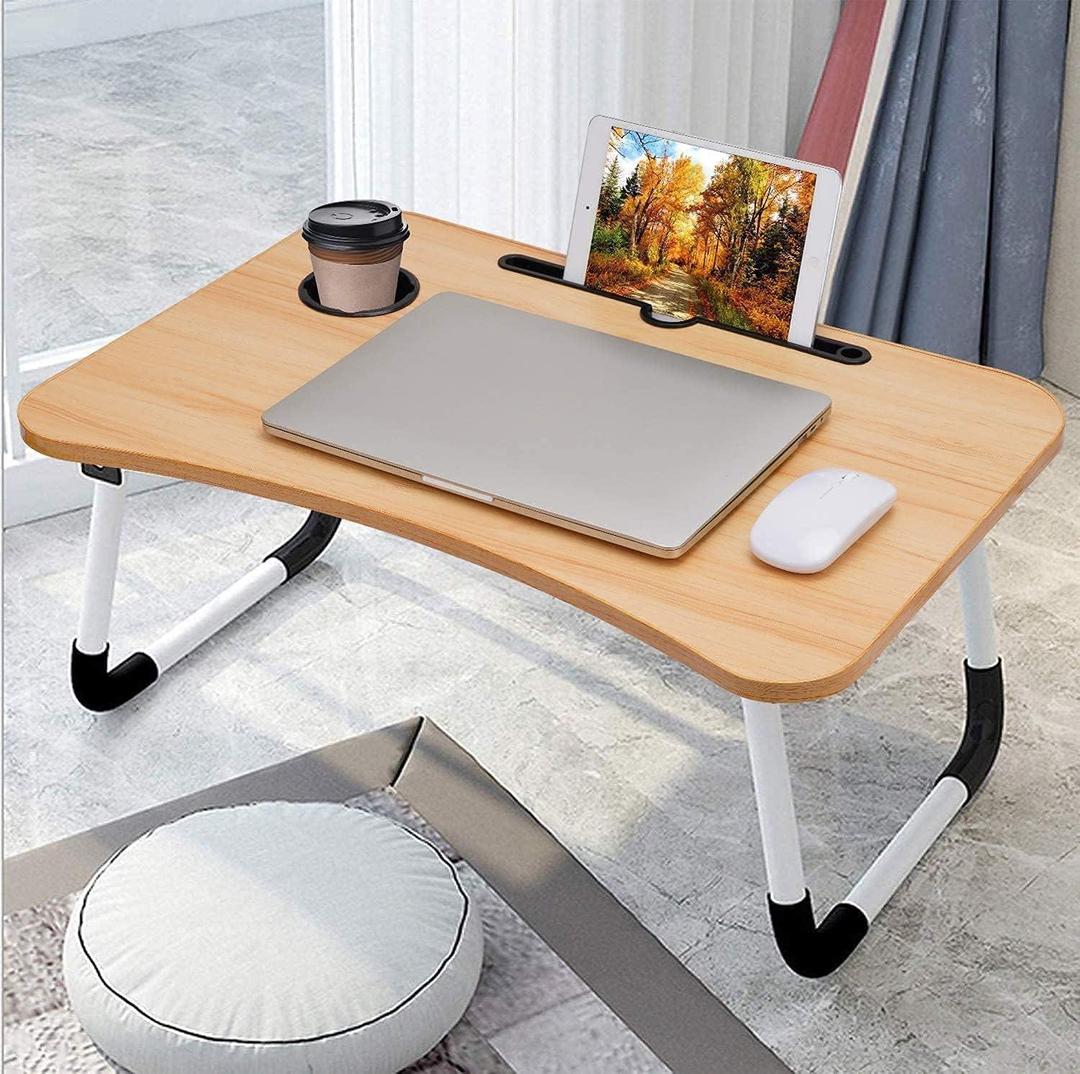 Premium Wooden Laptop Table - Adjustable Portable Desk for Bed, Sofa & Office Use