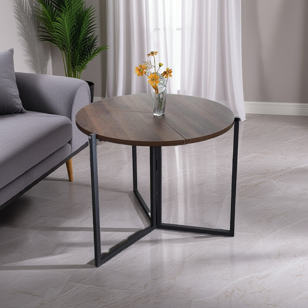 Premium Wood & Iron Nesting Table - Modern Brown Side Table for Living Room