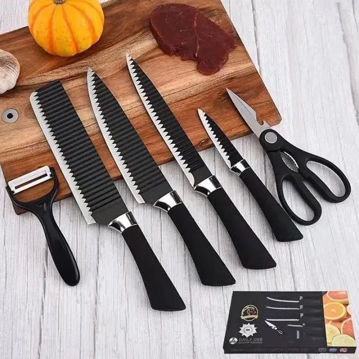Premium 6-Piece Stainless Steel Kitchen Knife Set - Professional Sharpener Tool