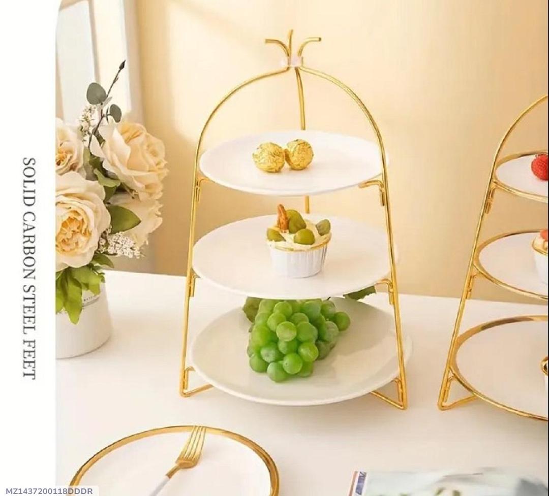 3-Tiered Fruit Cake Rack - Elegant Gold Stand for Parties & Events