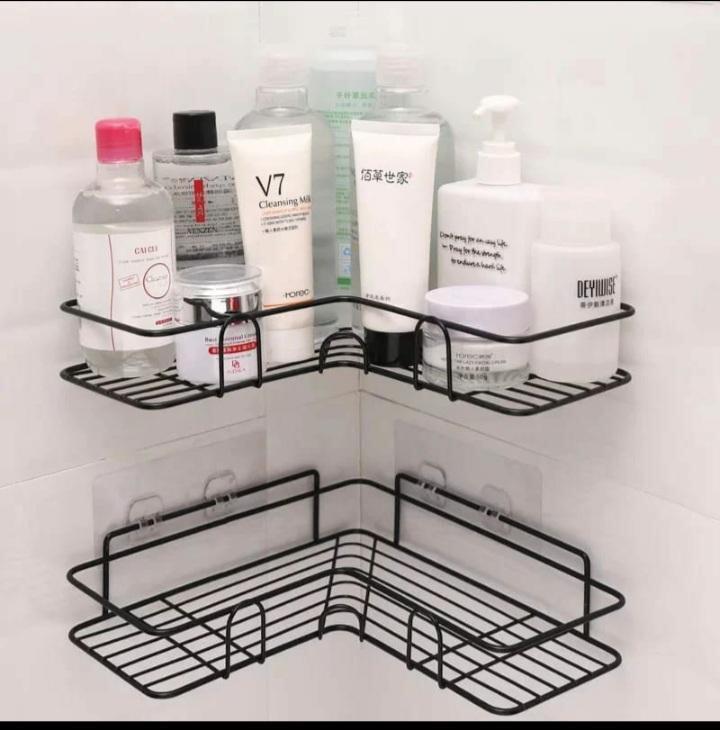 Corner Bathroom Organizer - 2-Tier Metal Storage Rack for Toiletries