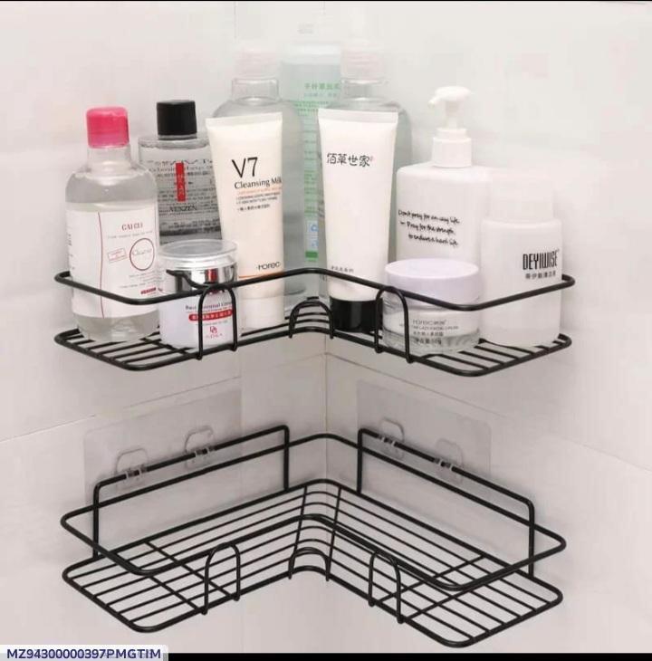 Corner Bathroom Organizer - 2-Tier Metal Storage Rack for Toiletries