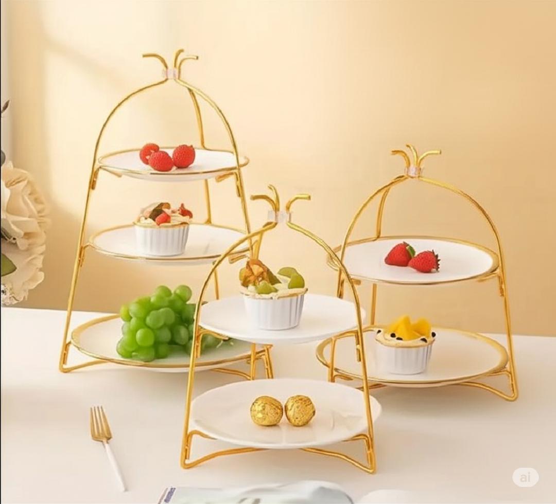 3-Tiered Fruit Cake Rack - Elegant Gold Stand for Parties & Events