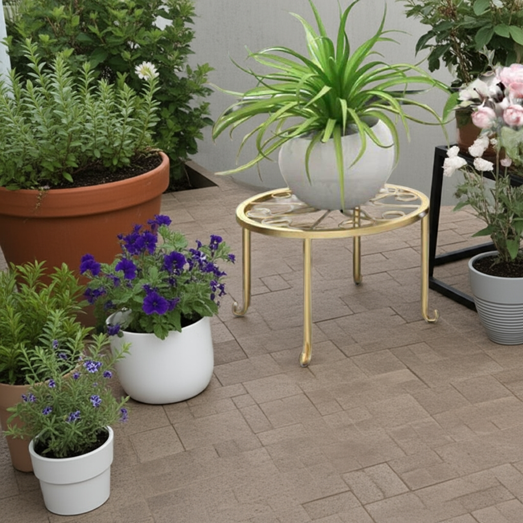 Elegant Golden Metal Plant Stand - Decorative Flower Display Rack