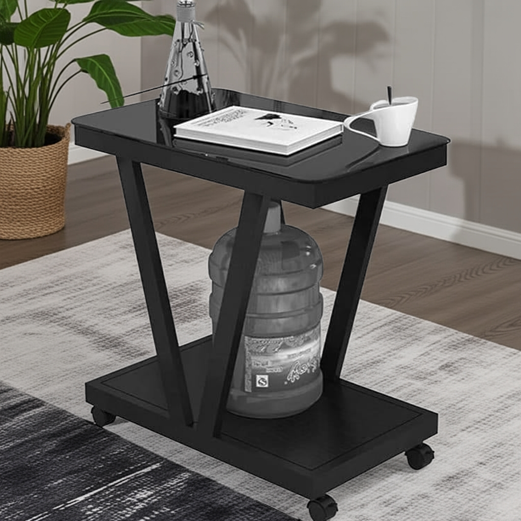 Stylish Black Coffee Table - Premium Wood & Iron Living Room Centerpiece