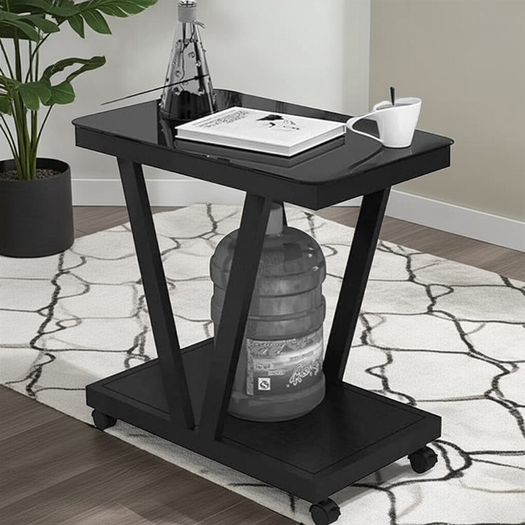 Stylish Black Coffee Table - Premium Wood & Iron Living Room Centerpiece